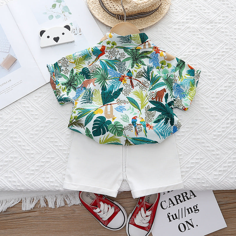 Wholesale Boys' Summer Shirt Short Sleeved and Denim Shorts Cotton Two-piece Set